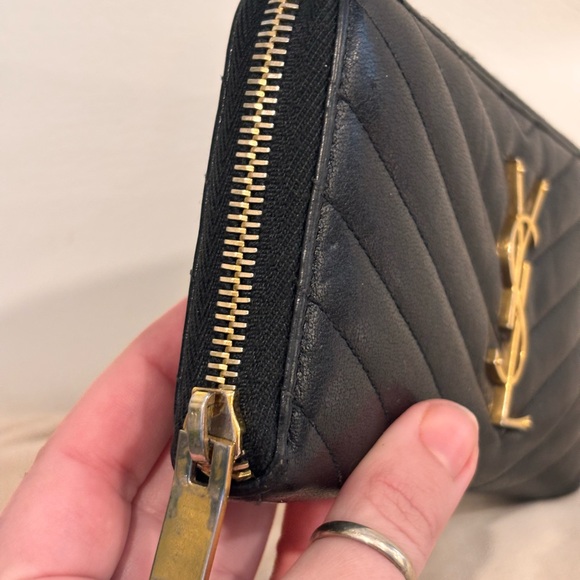 Saint Laurent YSL Chevron Quilted Black Grain de Poudre Leather Long Zip Wallet - Picture 3 of 14